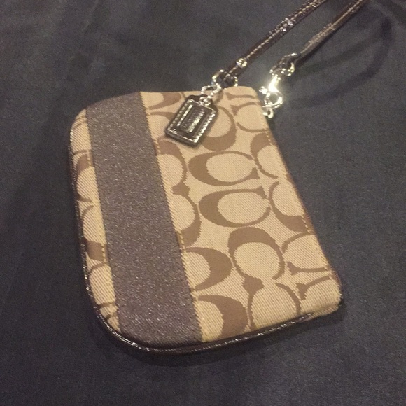 Coach signature stripe small wristlet khaki brown - Picture 7 of 8